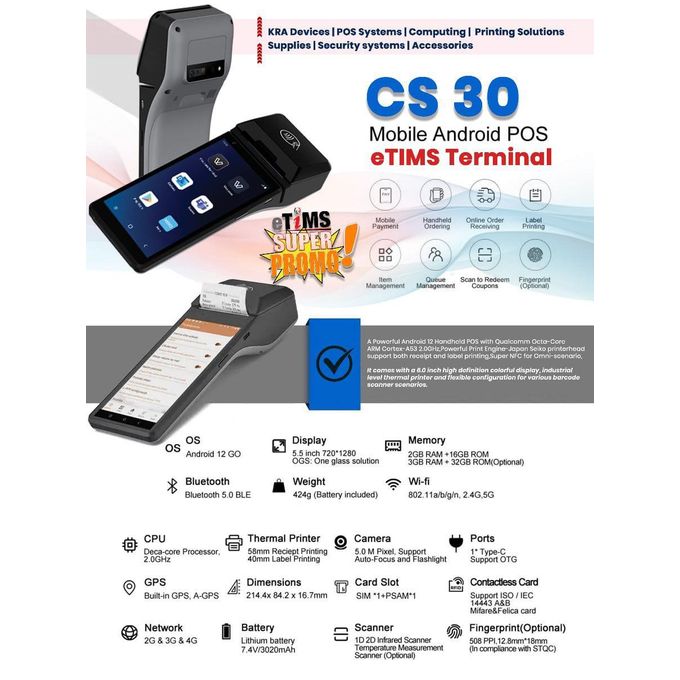ETIMS POS. ANDROID ETR,ETIMS PRINTER ,SMARTPOS CS30