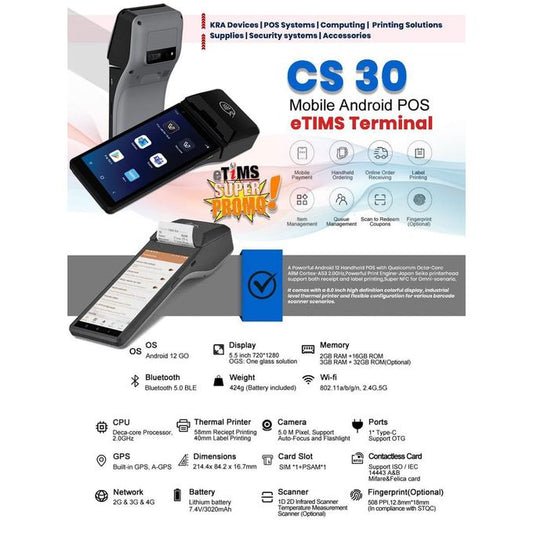 ETIMS POS. ANDROID ETR,ETIMS PRINTER ,SMARTPOS CS30
